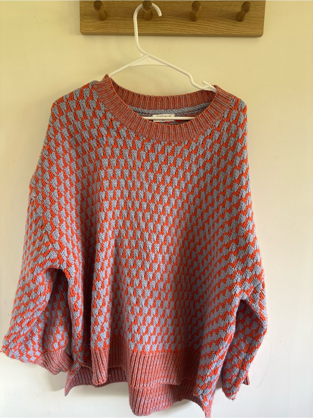 vestique Coral and Light Blue Crewneck Knit Sweater